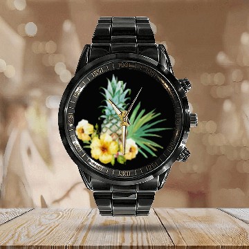 Discover Tropical Flower Pineapple Summer Girl Hawaii Calendar Steel Band Watch