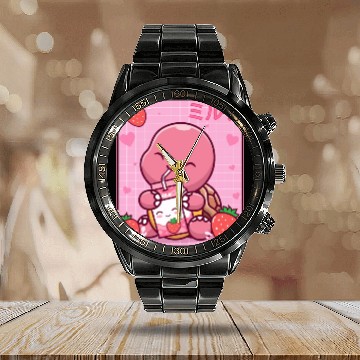 Discover Kawaii Turtle Lover Strawberry Milk Shake Otaku Calendar Steel Band Watch