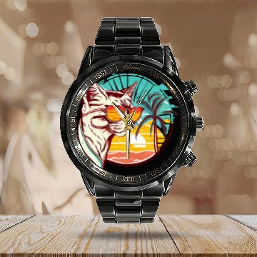Discover Retro Cat Vintage Sunset 80s 90s Sunglasses Party Calendar Steel Band Watch