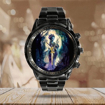 Discover Asian Nature Goddess - Dark Woodland Witchy Forest Calendar Steel Band Watch
