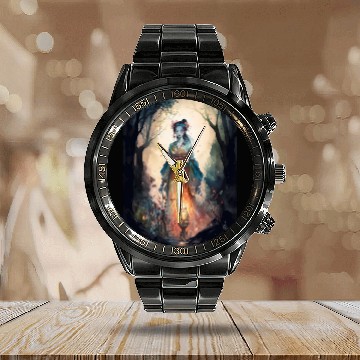 Discover Asian Nature Goddess - Dark Woodland Witchy Forest Calendar Steel Band Watch