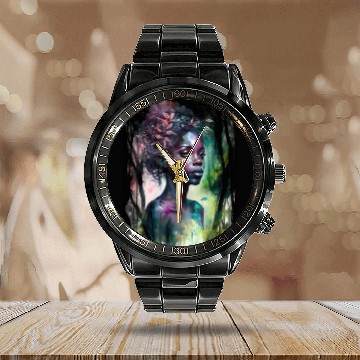 Discover Black Nature Goddess - African American, Woodland Calendar Steel Band Watch