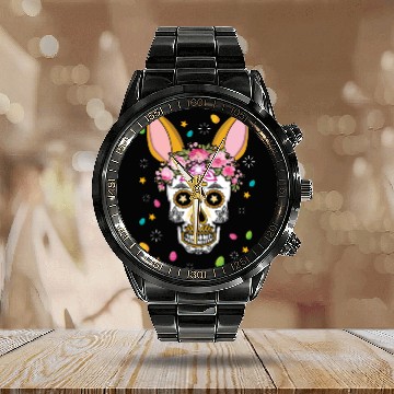 Discover Happy Easter Sunday Bunny Dia De Los Muertos Calendar Steel Band Watch