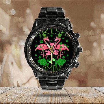 Discover Irish Flamingo St Patrick's Day Calendar Steel Band Watch
