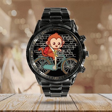 Discover Monkey Bicycle Calendar Steel Band Watch