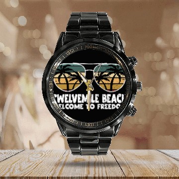 Discover Twelvemile Beach Welcome to Freedom Vacation Sayin Calendar Steel Band Watch
