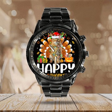 Discover Cat Lover Halloween Christmas Happy Hallothanksmas Calendar Steel Band Watch