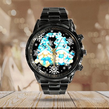 Discover Funny Snowman Gnomies With Snowflakes Cute Winter Calendar Steel Band Watch