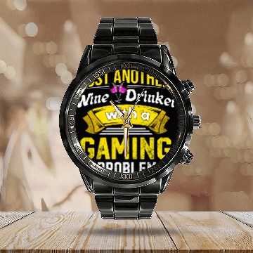 Discover Wine Drinker with Gaming Problem Wine Lover Funny Calendar Steel Band Watch