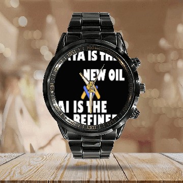 Discover AI, Data New Oil, Artificial Intelligence T-shit Calendar Steel Band Watch
