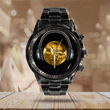 Discover Gold Disco Ball Music Headphones Calendar Steel Band Watch