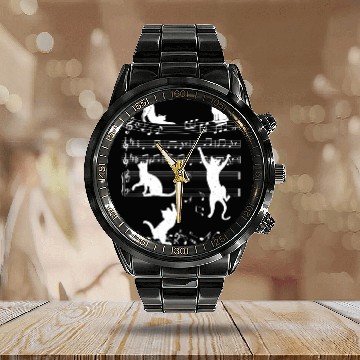 Discover Music Lover Piano Cat Playing On Musical Notes Mus Calendar Steel Band Watch