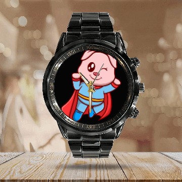 Discover cute super pig cartoon icon illustration gifts Calendar Steel Band Watch