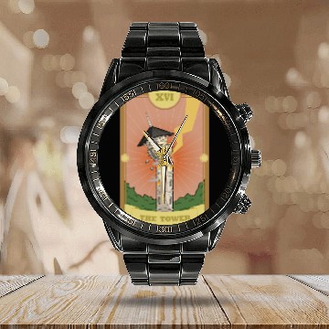 Discover Anime Tarot Card The Tower Occult Gothic Witch Calendar Steel Band Watch