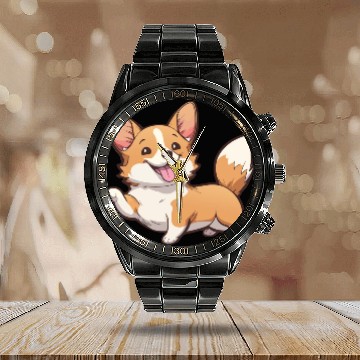 Discover Happy Kawaii Corgi dog Calendar Steel Band Watch