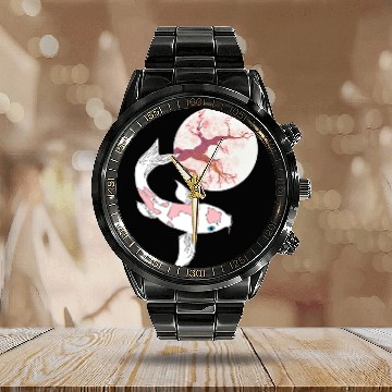 Discover Koi Sakura Tree Moon Cherry Blossom Nishikigoi Jap Calendar Steel Band Watch