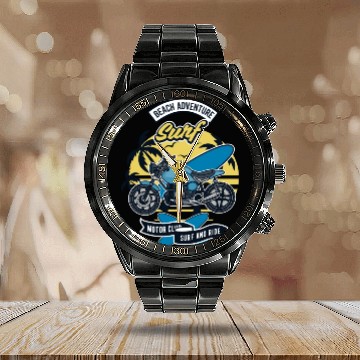 Discover Motorcycle Bike Surf Calendar Steel Band Watch