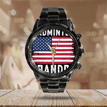 Discover Badminton Grandpa American Flag July Calendar Steel Band Watch