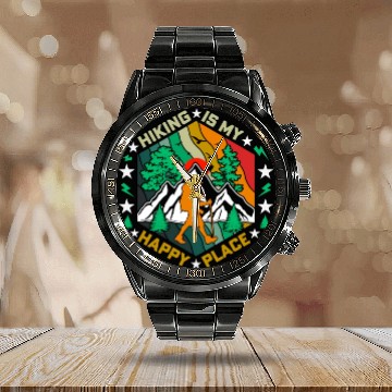 Discover Hiking Is My Happy Place Nature Camping Calendar Steel Band Watch