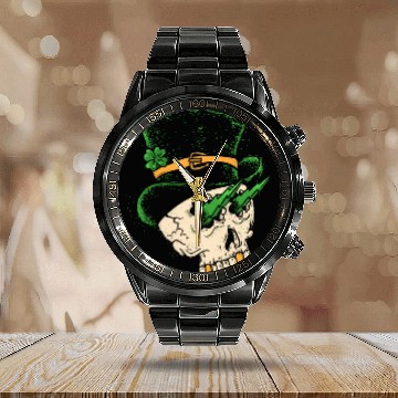 Discover st patrick's skull Calendar Steel Band Watch