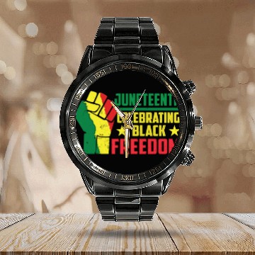 Discover Juneteenth Celebrating Black Freedom Africa 1865 Calendar Steel Band Watch