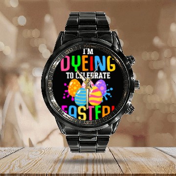 Discover Easter Colorful Egg Dye Rabbit Egg Hunt Calendar Steel Band Watch