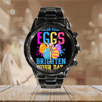 Discover Easter Colorful Egg Dye Rabbit Egg Hunt Calendar Steel Band Watch