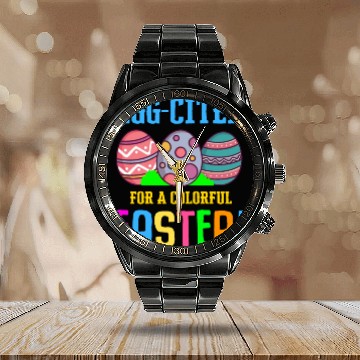 Discover Easter Colorful Egg Dye Rabbit Egg Hunt Calendar Steel Band Watch
