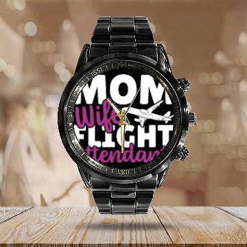 Discover Mom Wife Flight Attendant Aviation Calendar Steel Band Watch