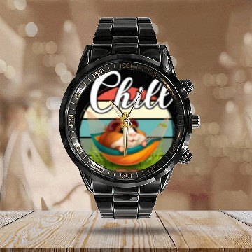 Discover Guinea Pig Chill Relaxing for a Guinea pig Lover Calendar Steel Band Watch