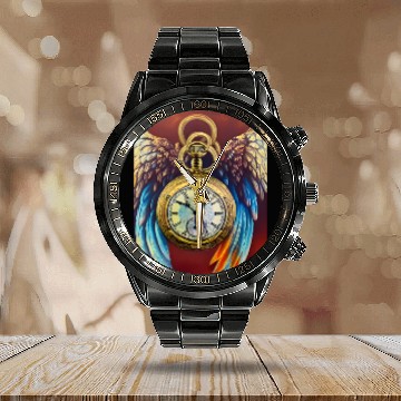 Discover Pocket Watch With Wings Calendar Steel Band Watch