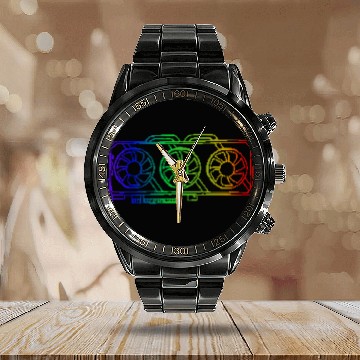 Discover Pixel Look RGB Gaming Graphic Card Gamer Calendar Steel Band Watch
