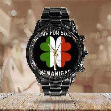 Discover St. Patrick's Time For Some Shenanigans Clover Calendar Steel Band Watch