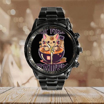 Discover But First Ramen Cat Japanese Tokyo Ramen Noodles Calendar Steel Band Watch