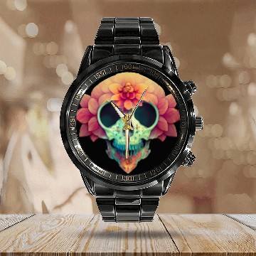 Discover Floral Skull Candy Calendar Steel Band Watch
