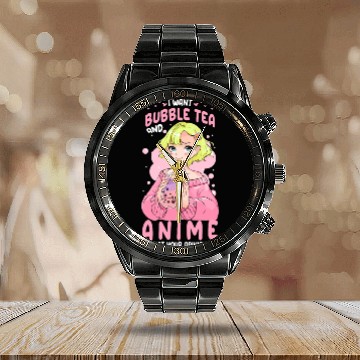 Discover I Want Bubble Tea And Anime Funny Boba Tapioca Pea Calendar Steel Band Watch