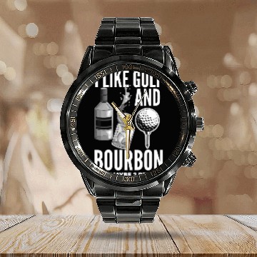 Discover Golf Bourbon Whiskey Gift Golfer Calendar Steel Band Watch