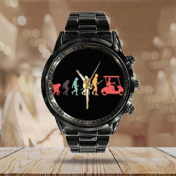 Discover Golf Retro Vintage Golfer Evolution Calendar Steel Band Watch