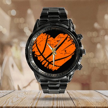 Discover I Love Basketball with Heart Shape Calendar Steel Band Watch