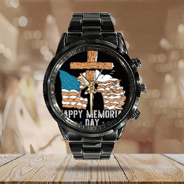 Discover Patriotic Veteran USA Flag American Memorial Day Calendar Steel Band Watch