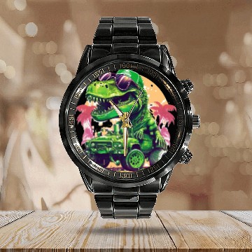 Discover St Patricks Day Dinosaur Monster Truck Trex Calendar Steel Band Watch