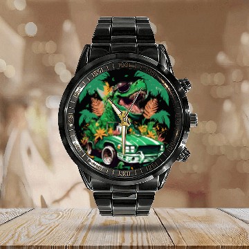 Discover St Patricks Day Dinosaur Monster Truck Trex Calendar Steel Band Watch