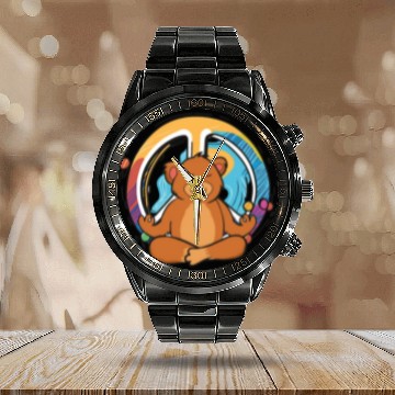 Discover Hippie Bear Peace Sign Yoga Cool Bears Funny Pet Calendar Steel Band Watch