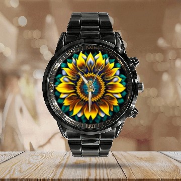 Discover Beautiful Sunflower Flower Calendar Steel Band Watch
