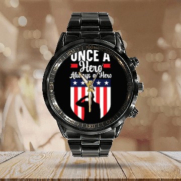 Discover Once A Hero Always A Hero USA Flag Memorial Day Calendar Steel Band Watch