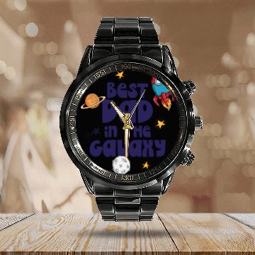 Discover Best Dad in the Galaxy Calendar Steel Band Watch
