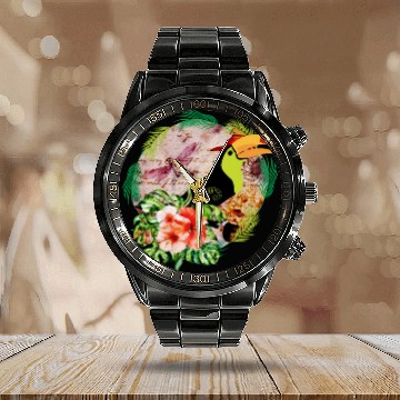 Discover Toucan's Magic - Tropical Bird Witchcraft Calendar Steel Band Watch
