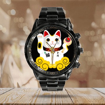 Discover Maneki Neko Calendar Steel Band Watch