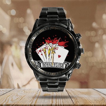 Discover Poker Card Game Skat Poker Night Royal Flush Check Calendar Steel Band Watch