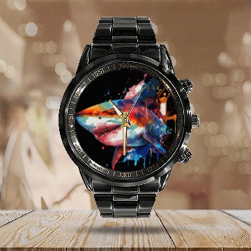Discover Watercolor Shark Colorful Great White Shark Lover Calendar Steel Band Watch